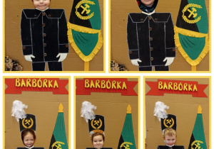 Kolaż pięciu zdjęć, na których dzieci pozującymi w foto budce.