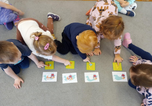 Dzieci wskazują cyfry oznaczające kolejność w historyjce obrazkowej.