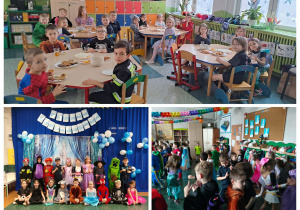 Dzieci z grupy Motylki podczas zabawy karnawałowej.