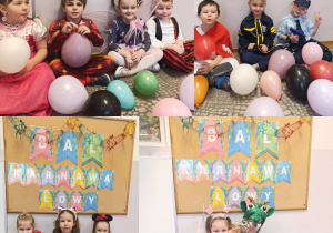 Kolaż zdjęć dzieci prezentujących stroje karnawałowe