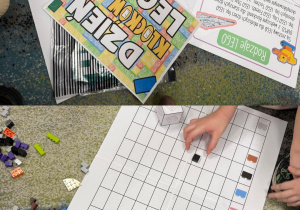 Dzieci poznają fakty na temat Lego, rozwiązują quiz oraz kodują na planszy