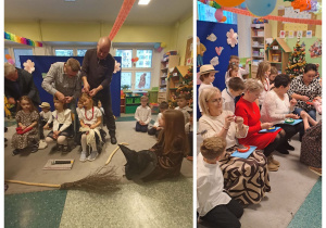 Dzieci z grupy „Motylki” bawią się z dziadkami w kreatywne wyzwania od dziadkowego czesania fryzur po babcine przyszywanie guzików.