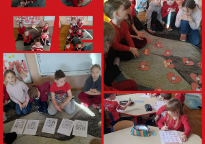 Zdjęcie przedstawia kolaż zdjęć dzieci z grupy Smerfy podczas obchodów Walentynek