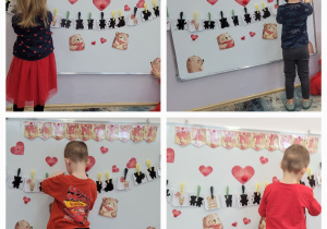 Kolaż zdjęć przedstawiający dzieci w zabawie klamerkowej- znajdź odpowiedni cień.