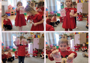 Kolaż zdjęć dzieci układających memory walentynkowe