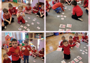 Kolaż zdjęć dzieci układających memory walentynkowe