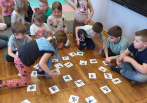 Zdjęcie przedstawia dziecko szukające pary dinozaurów.