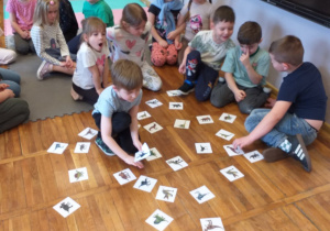 Zdjęcie przedstawia dziecko szukające pary dinozaurów.