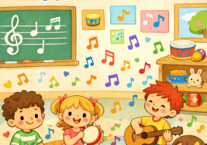 Obrazek z napisem zajęcia rytmiczne