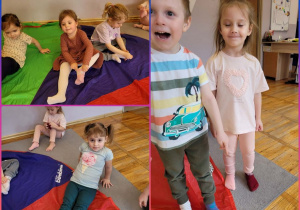 Kolaż zdjęć dzieci kompletujących swoje skarpetki