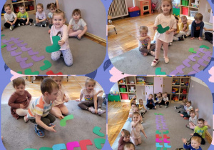 Kolaż zdjęć dzieci podczas zajęć z okazji Dnia Kolorowej Skarpetki