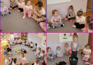 Kolaż zdjęć dzieci poznających narzędzia ogrodnicze