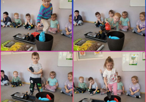 Kolaż zdjęć dzieci poznających narzędzia ogrodnicze