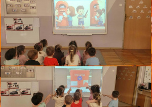 Kolaż zdjęć dzieci podczas oglądania filmiku edukacyjnego o zasadach wysyłania listów