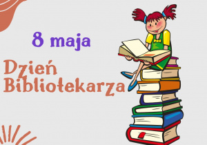 Grafika z okazji Dnia Bibliotekarza przedstawia datę oraz grafiki związane z tym dniem nietypowym.